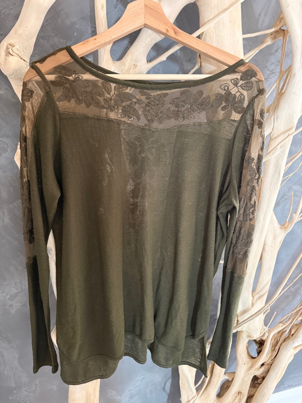 Sheer Olive Green Lace Top